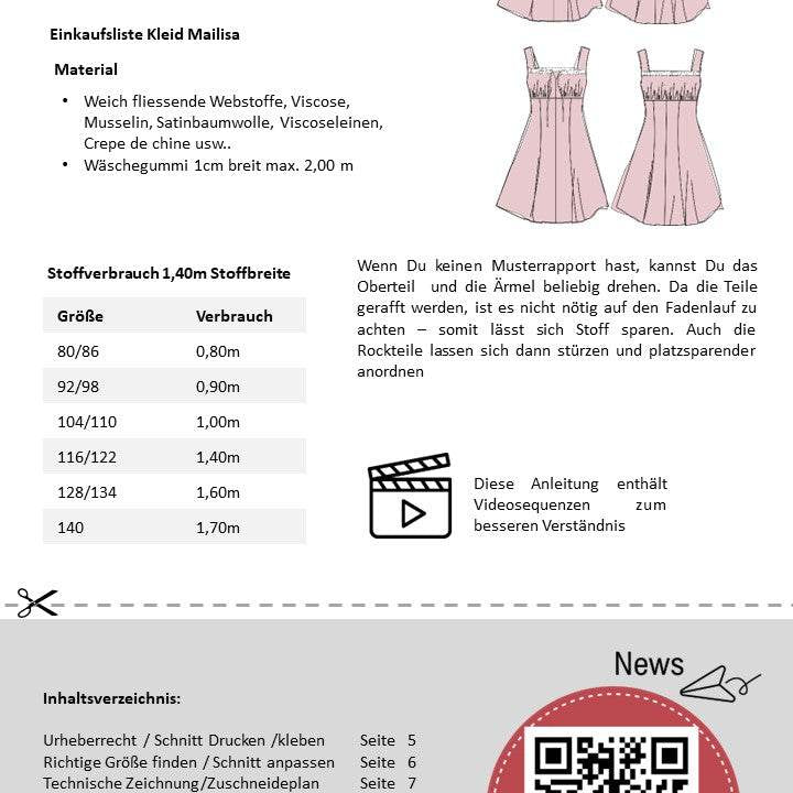 Schnittmuster Kinder Kleid Mailisa minni Gr. 80-140 - Sewando