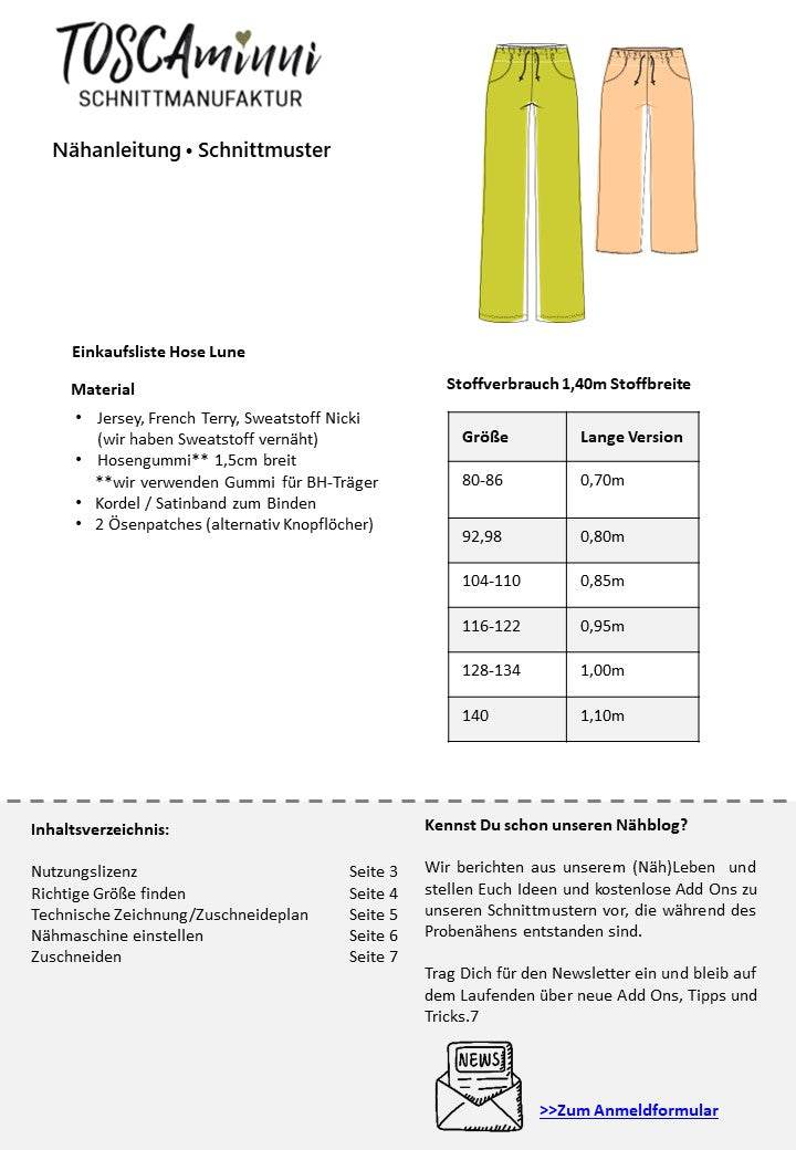 Schnittmuster Kinder Hose Lune Gr. 80-140 | Jogginghose - Sewando