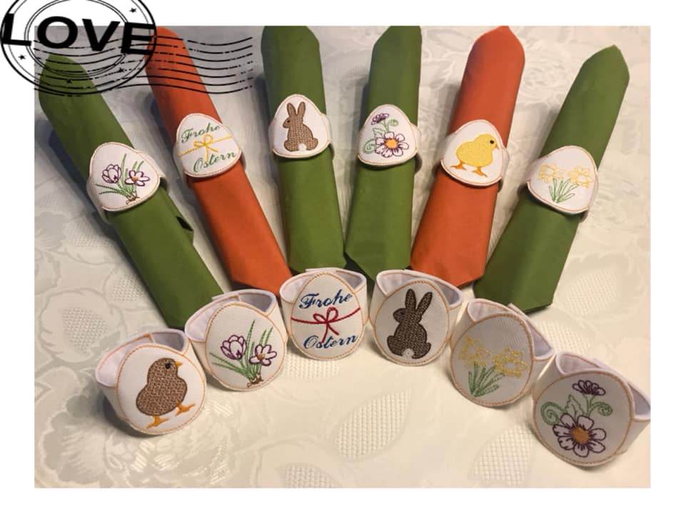 Stickdatei - Serviettenringe Ostern (2 Verschluß-Möglichkeiten / 16 Motive) - Sewando
