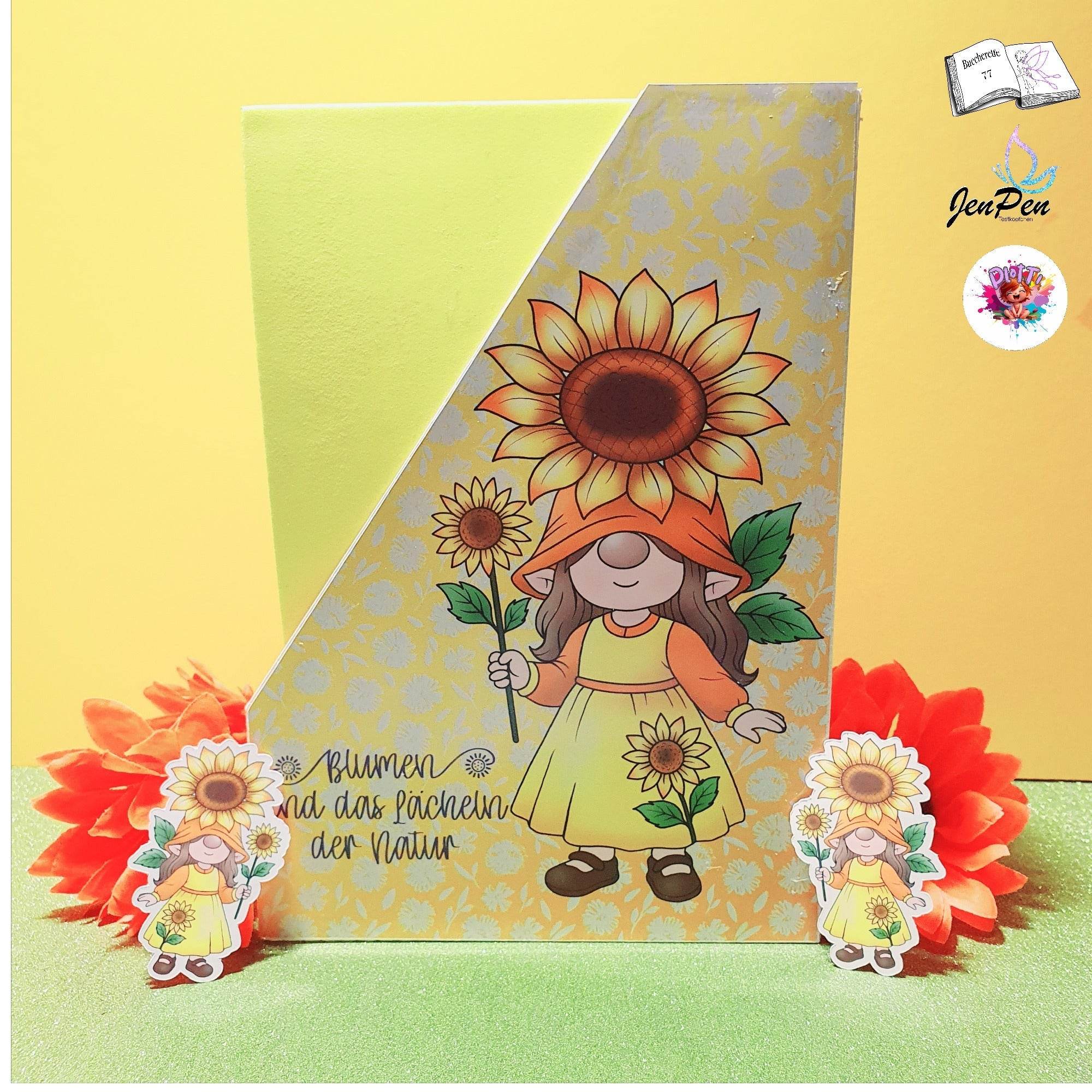 Digistamp Sonnenblumen Wichtel Gerda Sublimation, Plotterdatei, Digipaper ! - Sewando