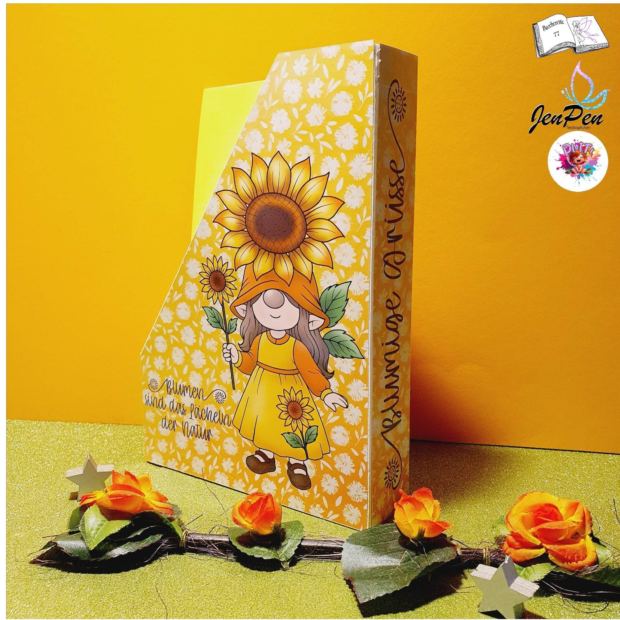 Digistamp Sonnenblumen Wichtel Gerda Sublimation, Plotterdatei, Digipaper ! - Sewando