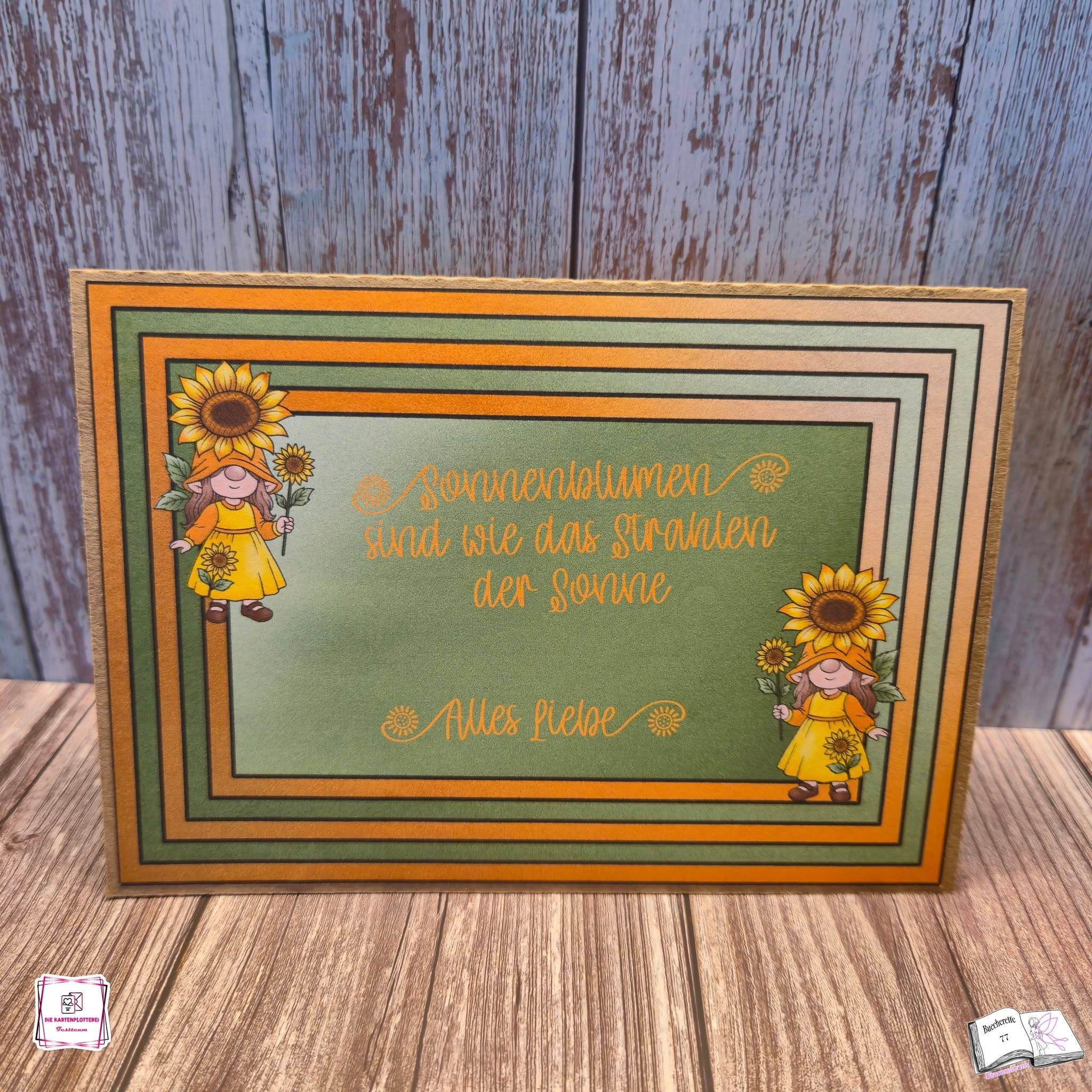 Plotterdatei Sonnenblumen Wichtel Gerda Sublimation, Digistamp, Digipaper ! - Sewando