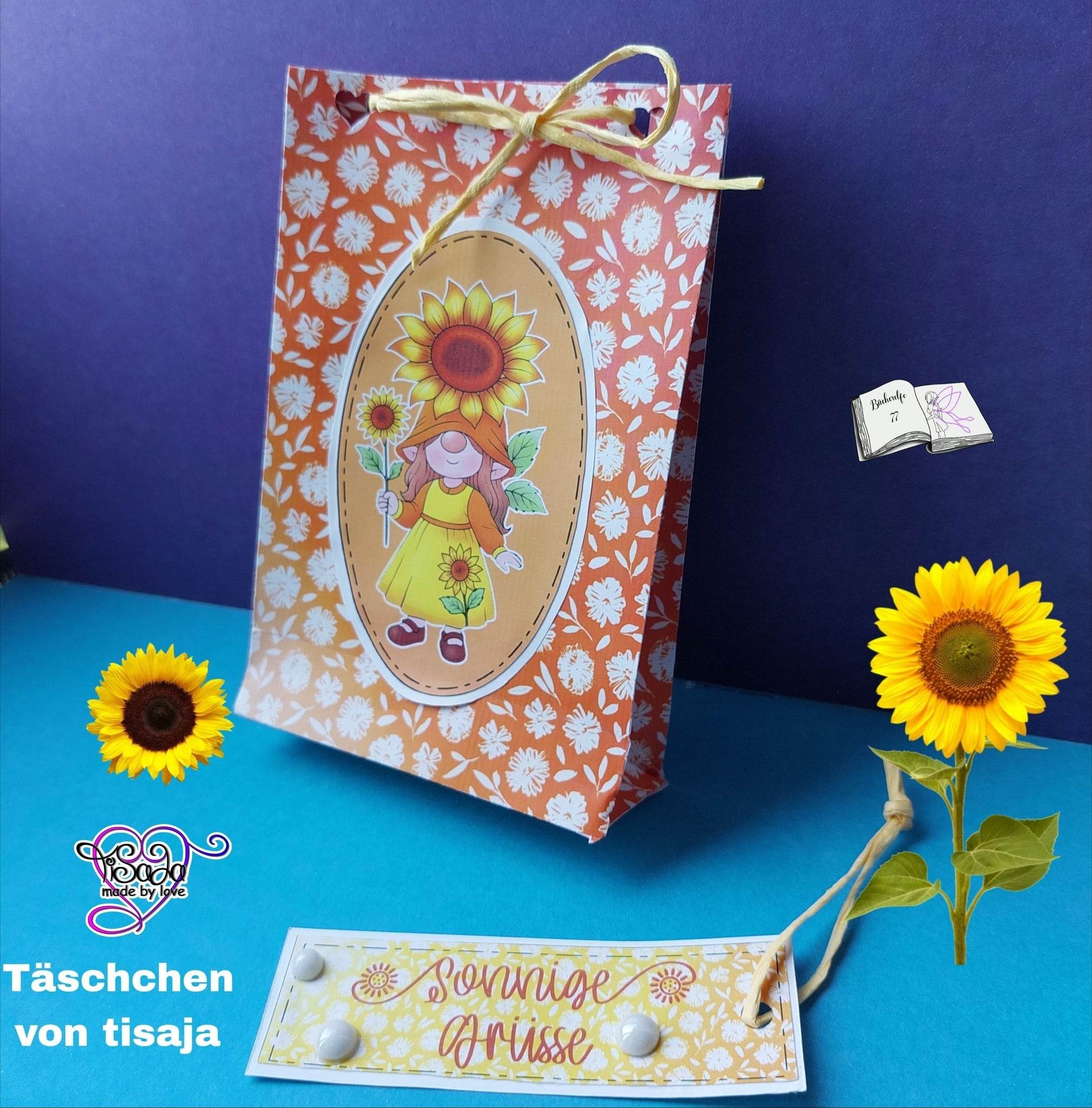 Plotterdatei Sonnenblumen Wichtel Gerda Sublimation, Digistamp, Digipaper ! - Sewando