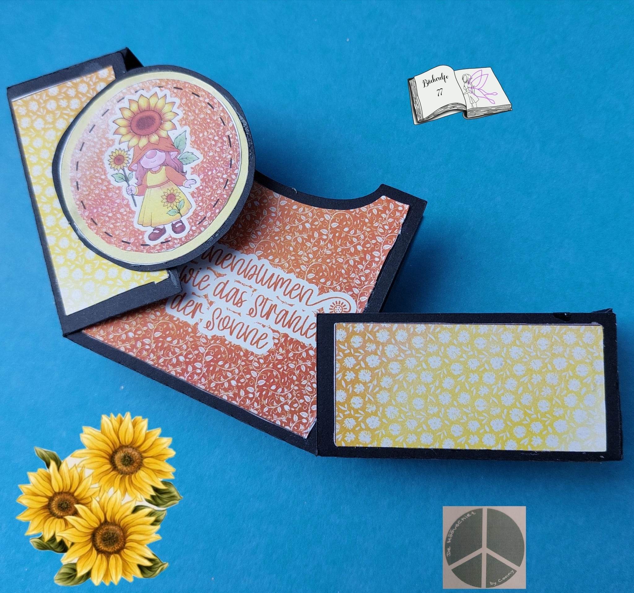 Digistamp Sonnenblumen Wichtel Gerda Sublimation, Plotterdatei, Digipaper ! - Sewando