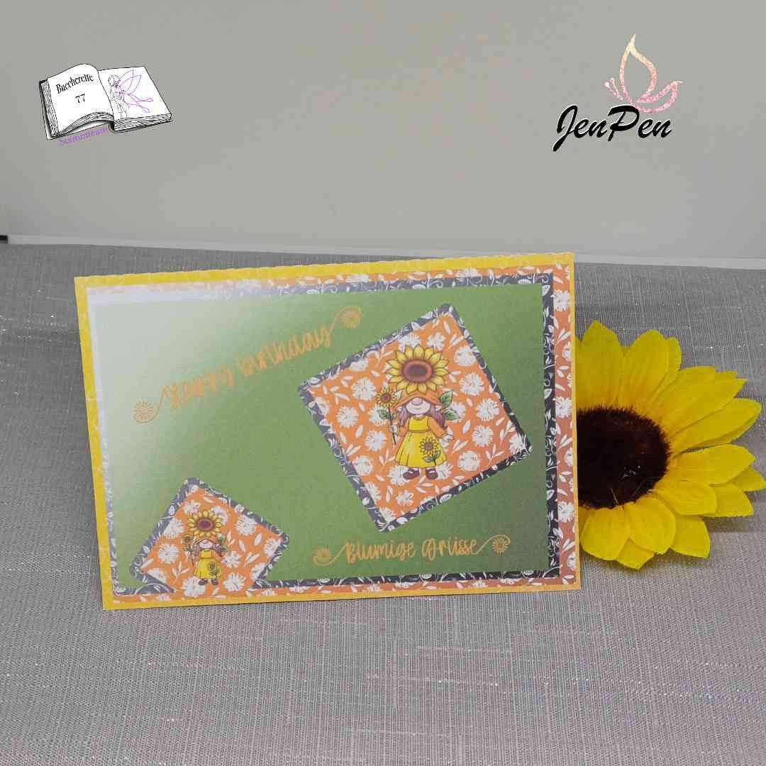 Digistamp Sonnenblumen Wichtel Gerda Sublimation, Plotterdatei, Digipaper ! - Sewando