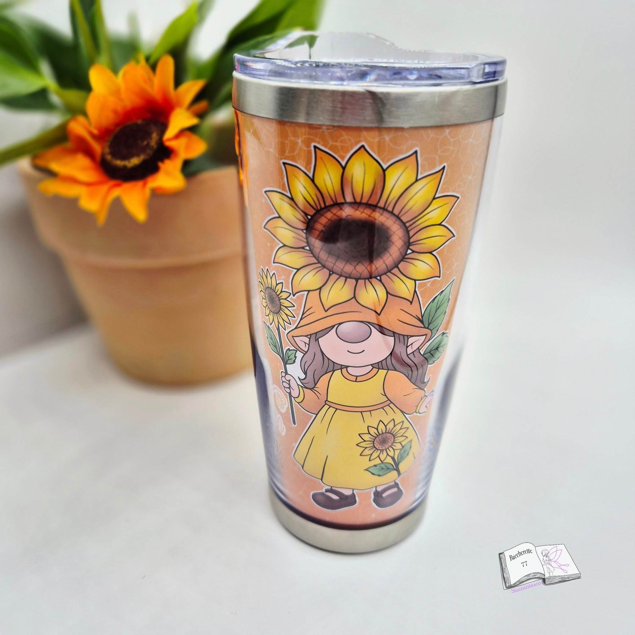 Plotterdatei Sonnenblumen Wichtel Gerda Sublimation, Digistamp, Digipaper ! - Sewando