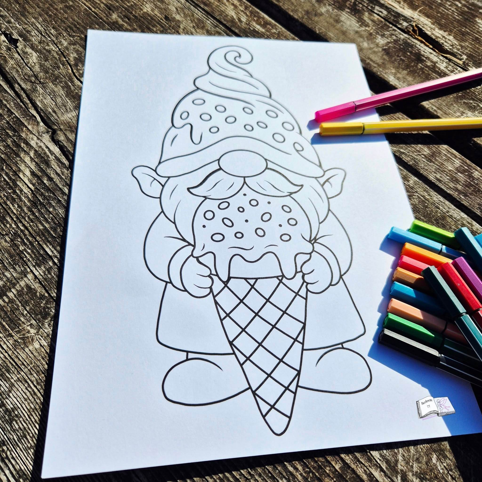 Digistamp Eiscreme Wichtel Bertie Sublimation, Plotterdatei, Digipaper - Sewando