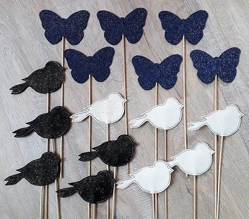 Stickdatei - ITH Blumenstecker / Stabfiguren Hase, Schmetterling und Vogel - Sewando