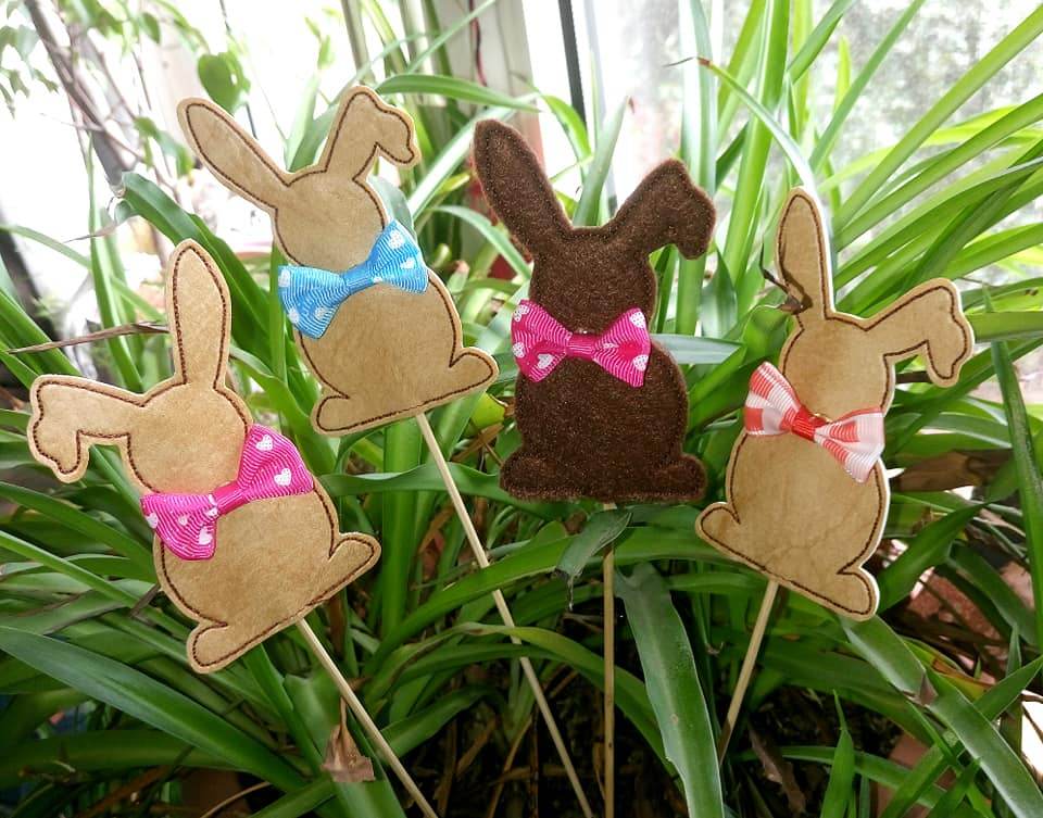Stickdatei - ITH Blumenstecker / Stabfiguren Hase, Schmetterling und Vogel - Sewando