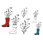 Stickdatei Blumen im Stiefel, LineArt, Redwork, 2 Größen, 6 Dateien, 10x10 cm und 13x18cm - Sewando