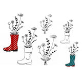Stickdatei Blumen im Stiefel, LineArt, Redwork, 2 Größen, 6 Dateien, 10x10 cm und 13x18cm - Sewando