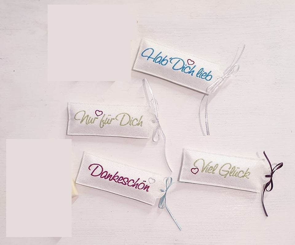 Stickdatei DANKE / MERCI Verpackung 4x - Sewando