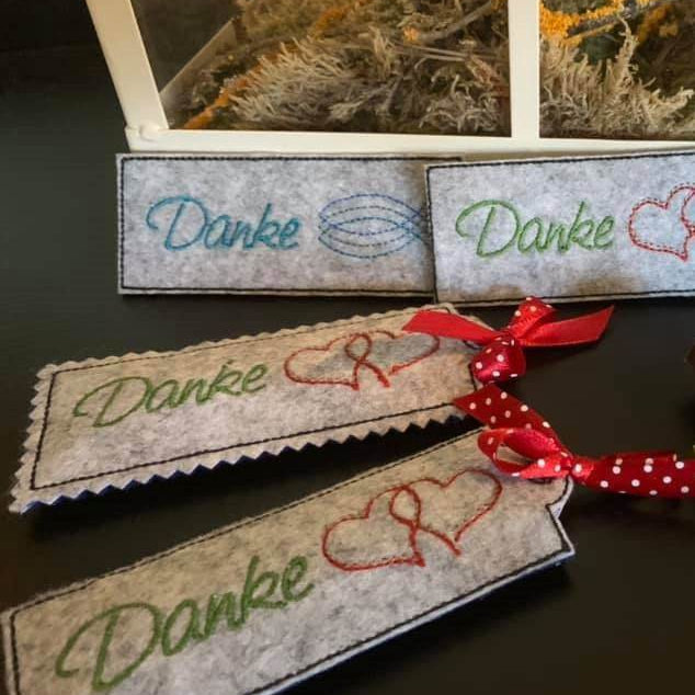Stickdatei DANKE Verpackung mit Spruch - Sewando