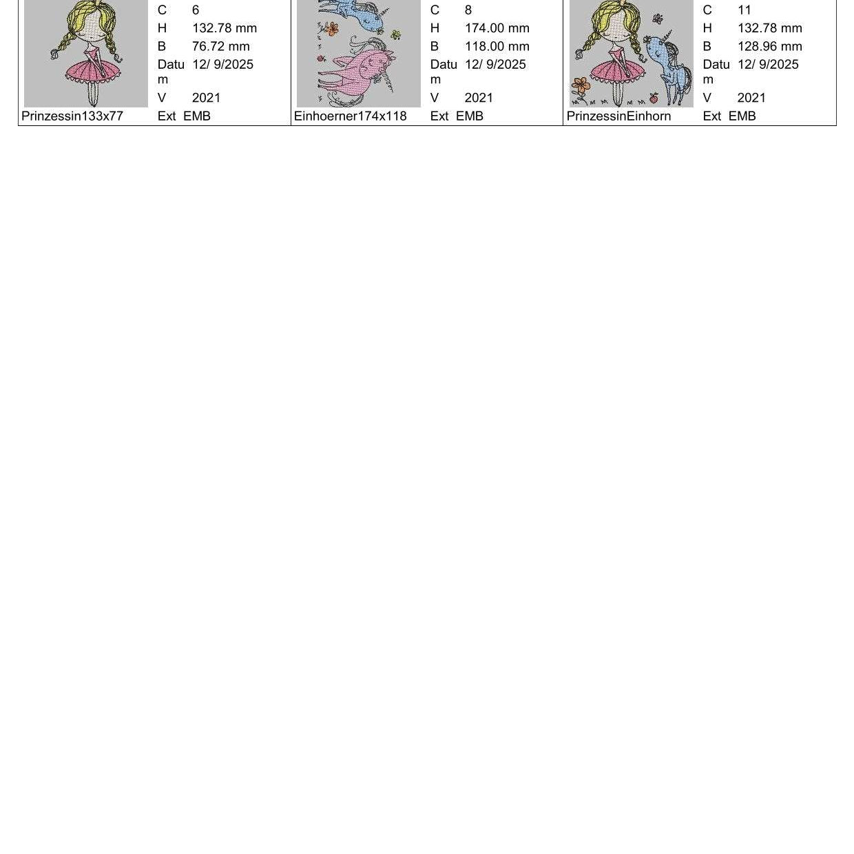 Stickdatei Prinzessin und Einhorn Set 2580 - Sewando