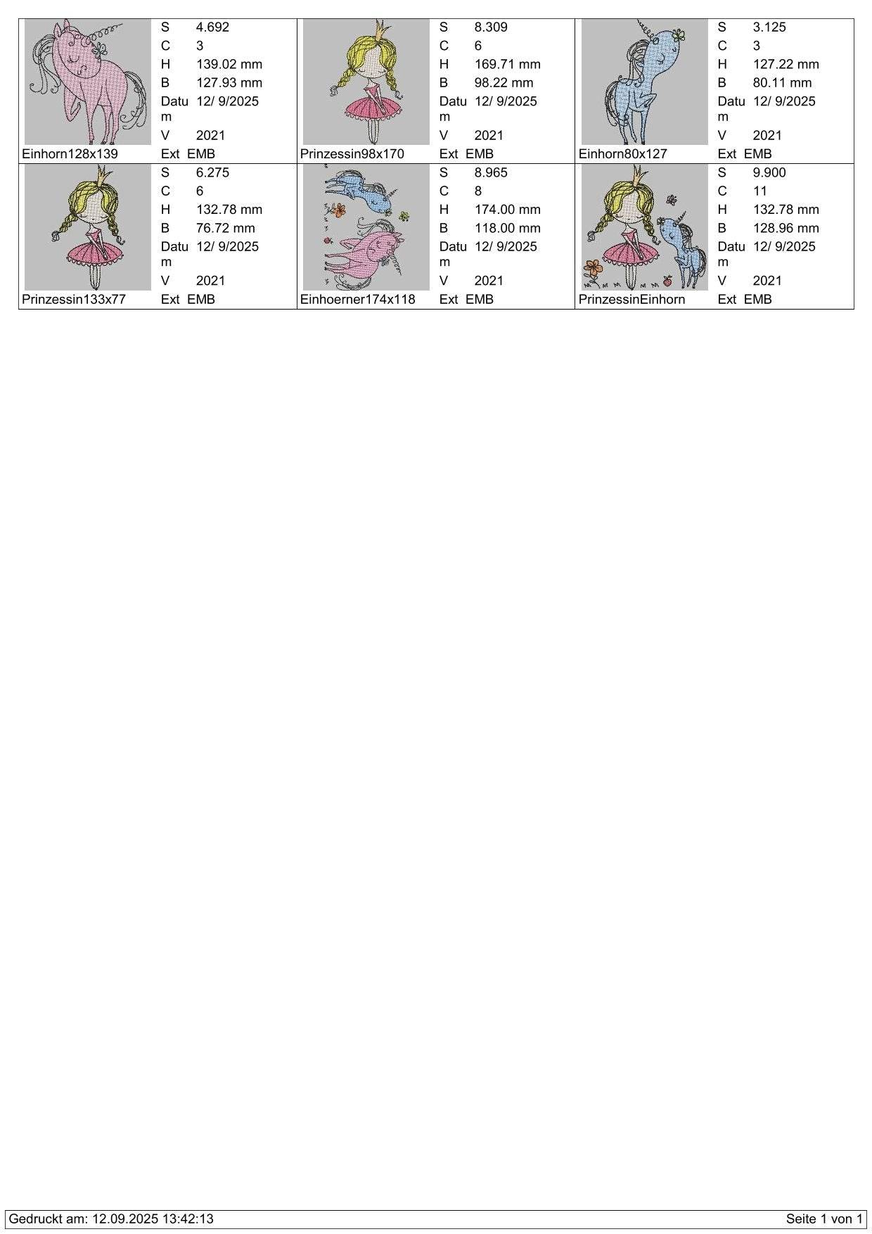 Stickdatei Prinzessin und Einhorn Set 2580 - Sewando
