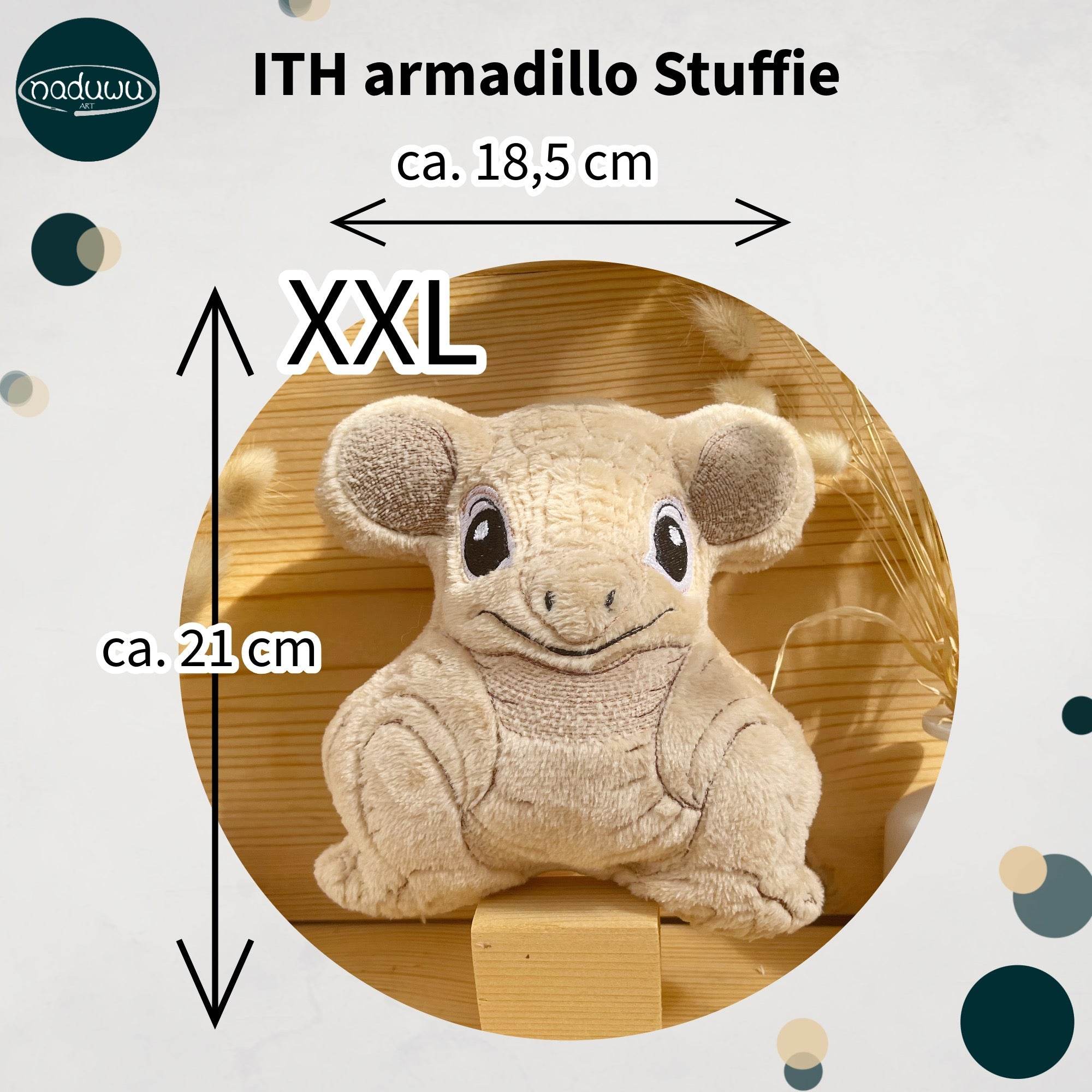 Stickdatei armadillo Stuffie 20x22, ITH Stickdatei Gürteltier Kuscheltier - Sewando