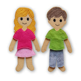 Stickdatei Anziehpuppe Mädchen und Junge auf Filz in zwei Größen mit Kleidung – für 10x10 Rahmen (4x4), Beschäftigung, Geschenkidee, spielen
