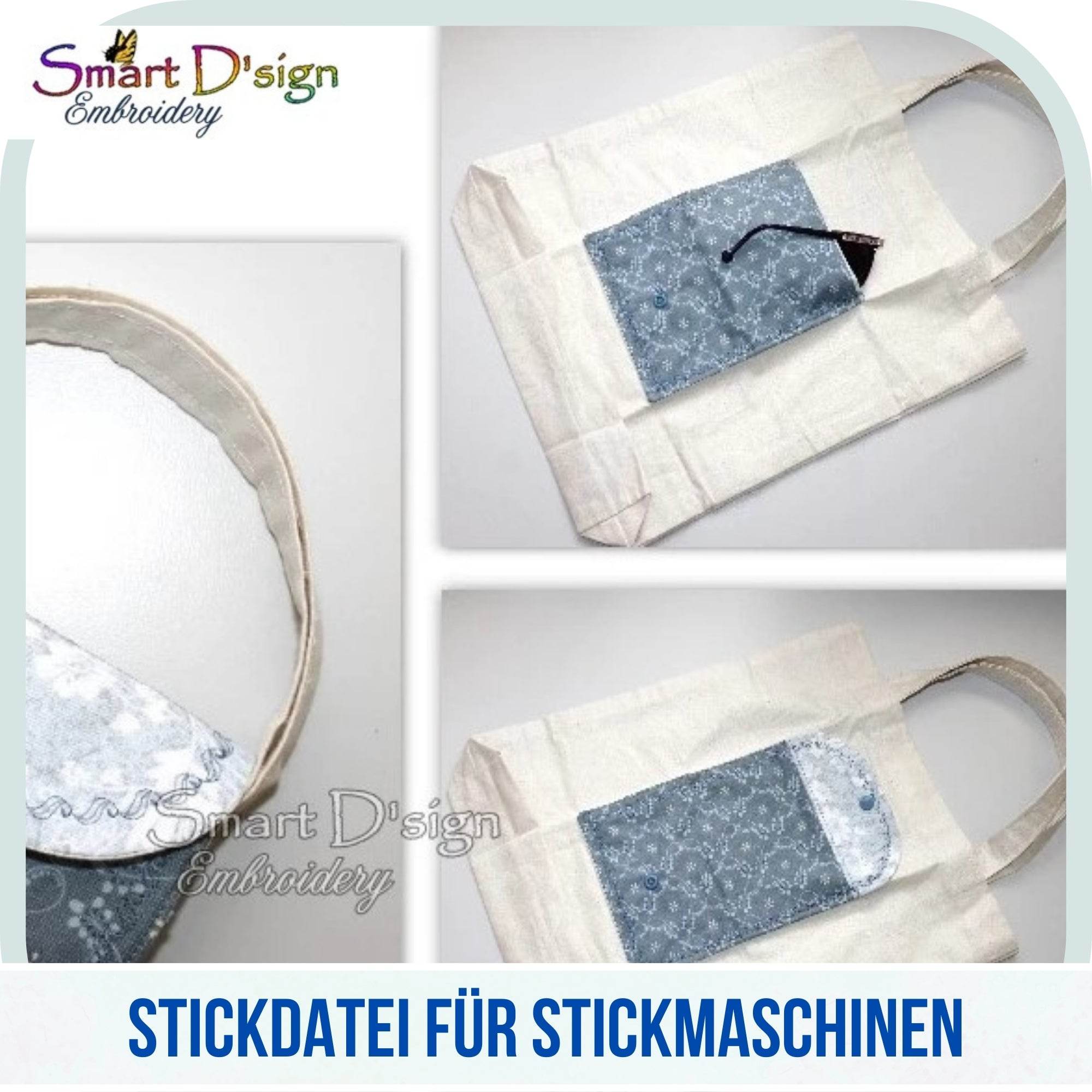 ITH Stickdatei für AUFSATZTTASCHE Wellen - mit Ann's MARKTTASCHE Nähanleitung - Sewando