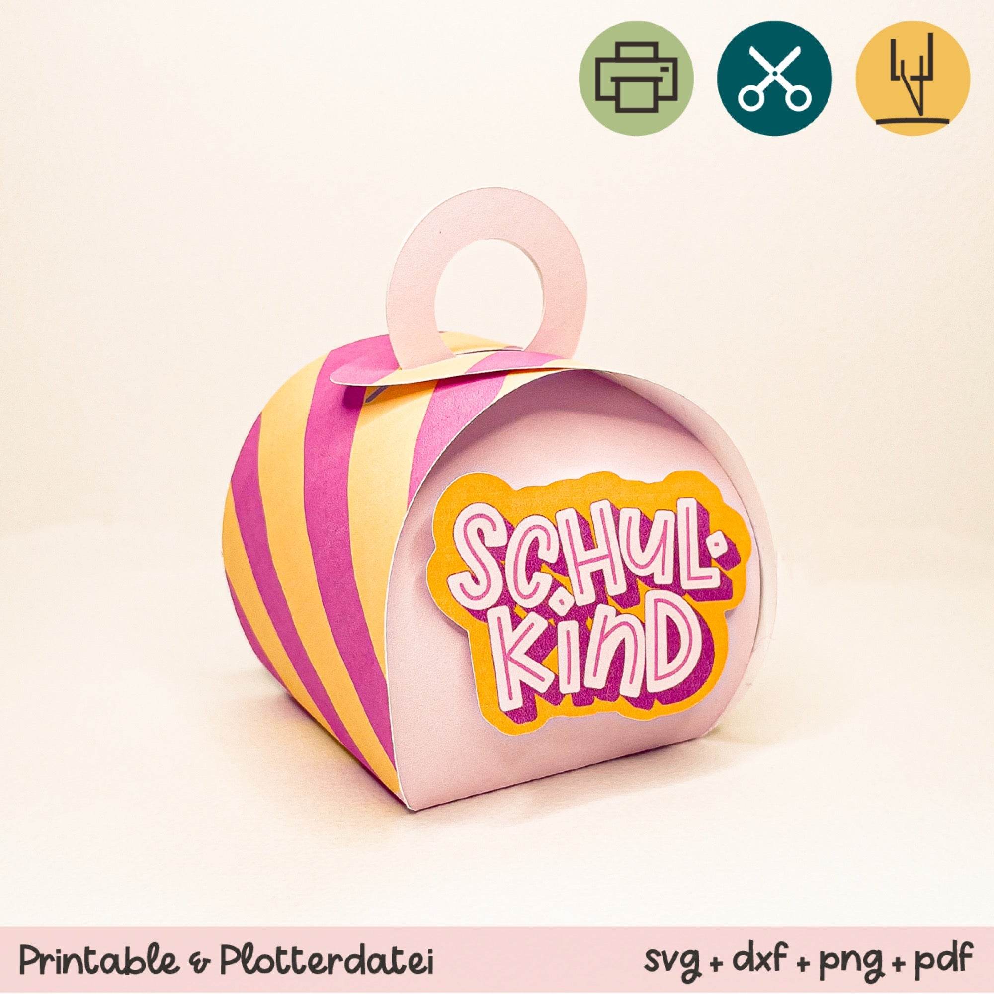 Bunte Geschenkbox 1. Schultag - Printable (Schere oder Plotter) - Sewando