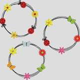 Stickdatei Doodle Rahmen Blumen Schmetterling Marienkäfer Set 600 - Sewando
