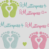 Stickdatei Mutterpass Set 620c Babyfüsse Herz Herzschlag - Sewando