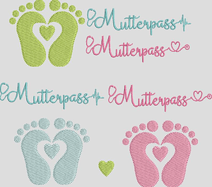 Stickdatei Mutterpass Set 620c Babyfüsse Herz Herzschlag - Sewando
