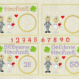 Stickdatei Hochzeit Mug Rug In the Hoop Set 653a Untersetzer Strichmännchen - Sewando