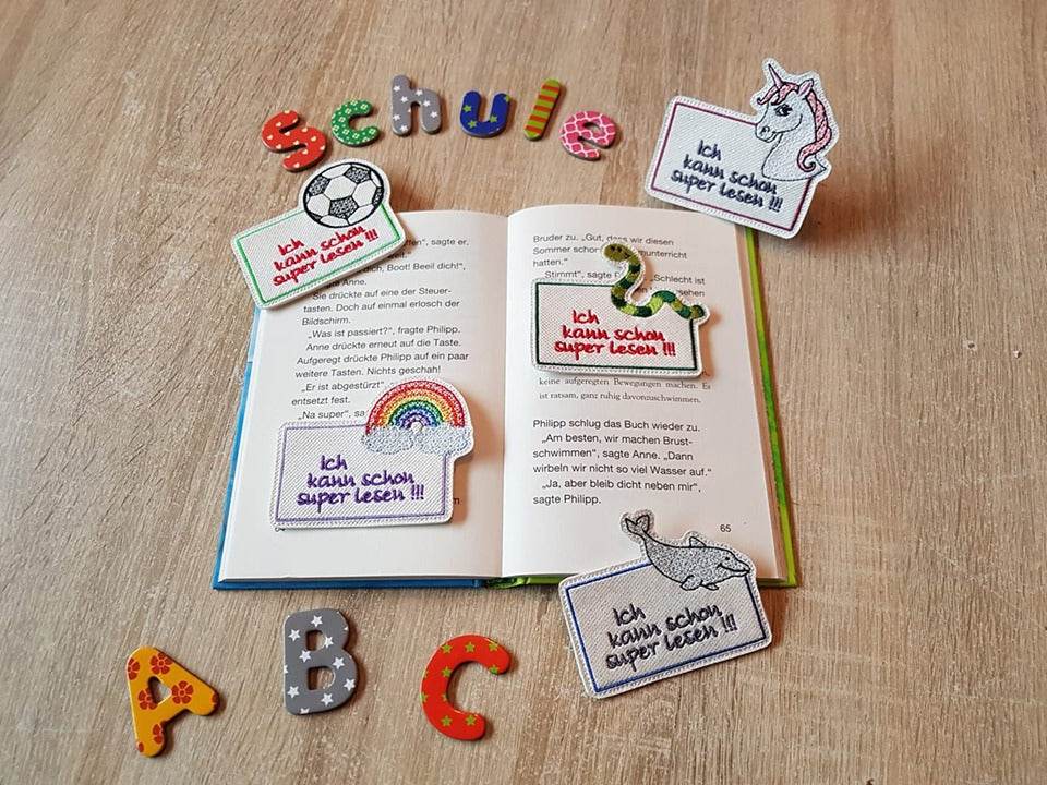 Stickdatei - Lesehilfe - Lineale mit versch. Motiven (Schulanfang, Grundschule, Einschulung) - Sewando