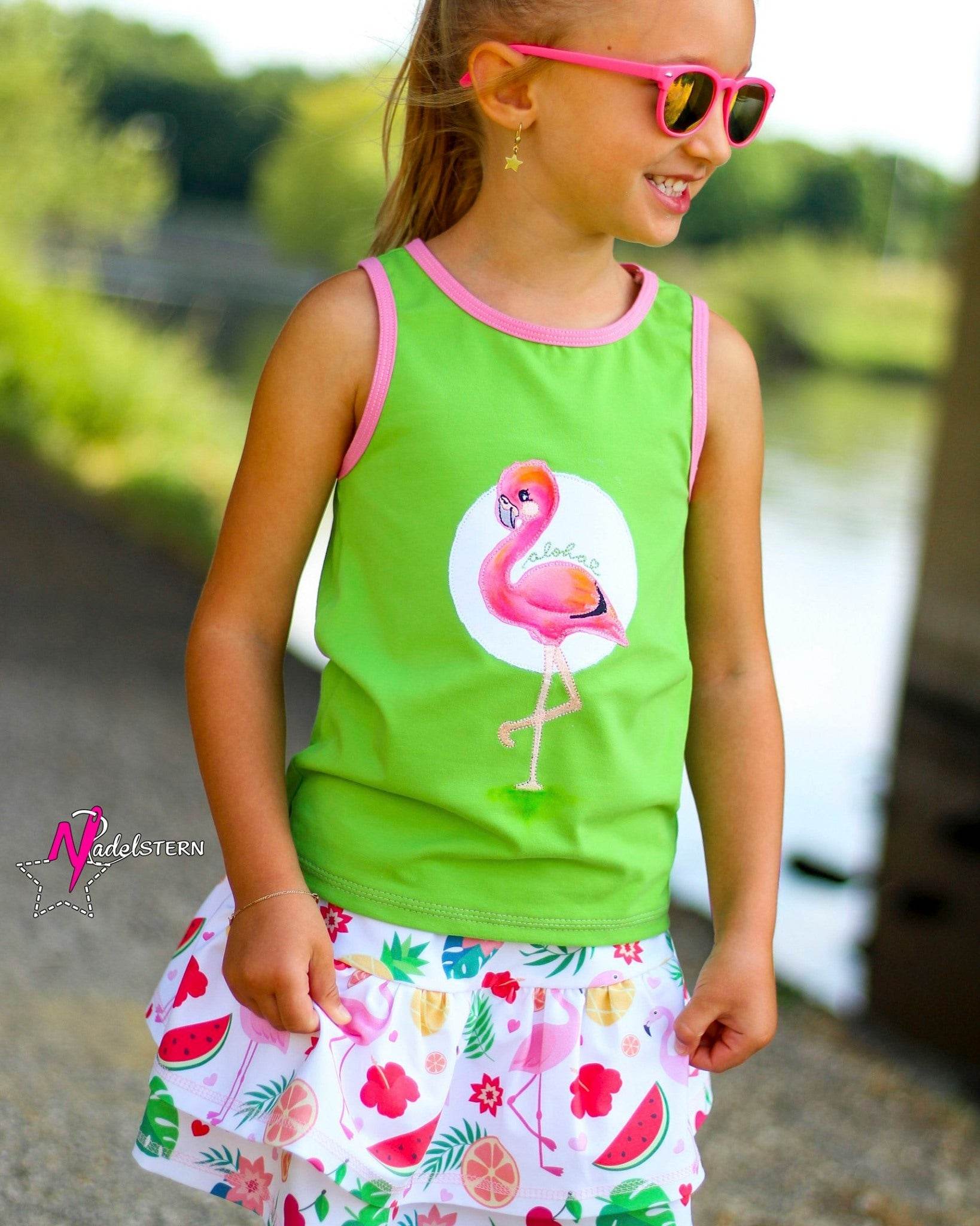Stickdatei Frieda und Fred Flamingo - Rahmen 18x30 - Sewando