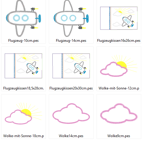 Stickdatei Flugzeug Applis + Kissen ITH - Sewando
