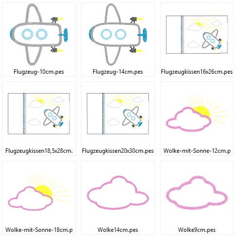 Stickdatei Flugzeug Applis + Kissen ITH - Sewando