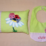 Stickdatei - Kaefer Marienkaefer auf Blume Kissen und Laetzchen SET ITH