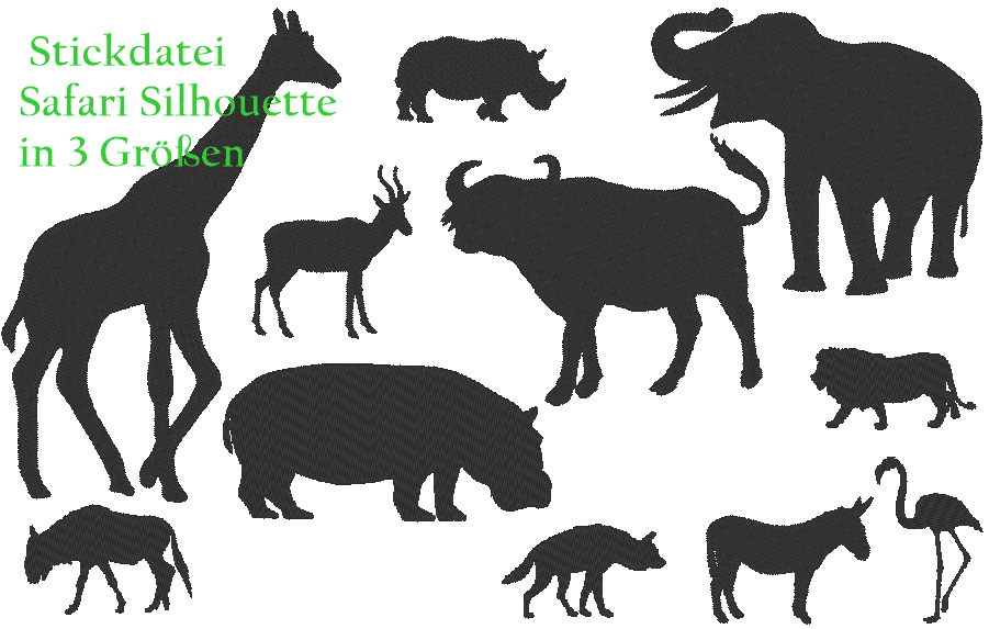 Safari Zoo Tiere Silhouette Stickdatei - Sewando