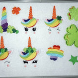 Stickdatei - Regenbogen Einhorn Gesichter Klee Glücksbringer - Sewando