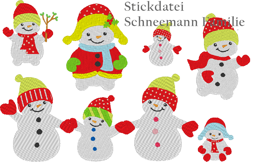Schneemann Familie Stickdatei - Sewando