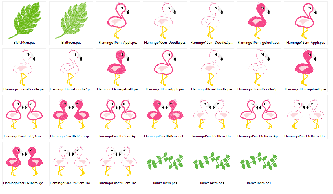 Stickdatei Flamingo Blätter Set - Sewando