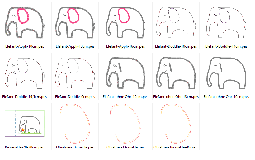 3D Elefant Stickdatei + Doodle inkl. Kissen ITH - Sewando