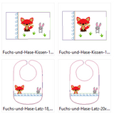 Stickdatei - Fuchs mit Hase Kissen und Laetzchen SET ITH