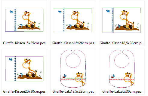Stickdatei - Giraffe mit Schnecke Kissen und Laetzchen SET ITH - Sewando