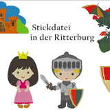 Ritter, Drache, Burg und Burgfraeulein Stickdatei - Sewando