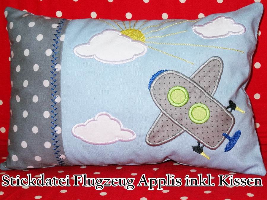 Stickdatei Flugzeug Applis + Kissen ITH - Sewando