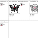 Stickdatei - Schmetterling Linie und Schnoerkel Blumen Silhouette - Sewando
