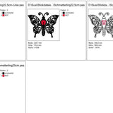 Stickdatei - Schmetterling Linie und Schnoerkel Blumen Silhouette - Sewando