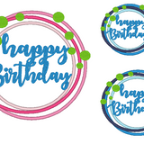 Stickdatei - Happy Birthday Kreis Button in 16  Größen Geburtstag