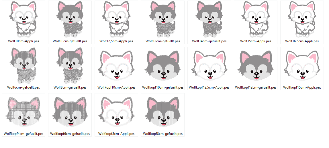 Stickdatei Wolf gefüllt und als Stoffapplikation - Sewando