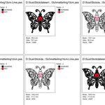 Stickdatei - Schmetterling Linie und Schnoerkel Blumen Silhouette - Sewando