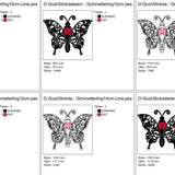 Stickdatei - Schmetterling Linie und Schnoerkel Blumen Silhouette - Sewando