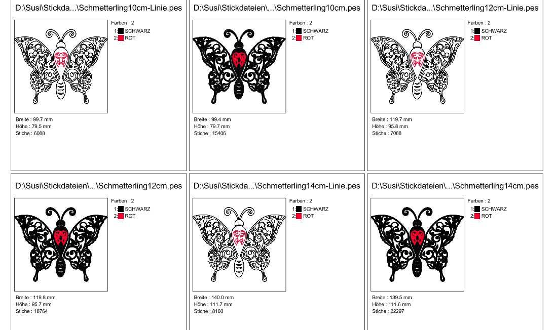 Stickdatei - Schmetterling Linie und Schnoerkel Blumen Silhouette - Sewando