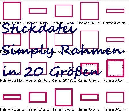 Rechteck Rahmen Stickdatei in 20 Groeßen - Sewando