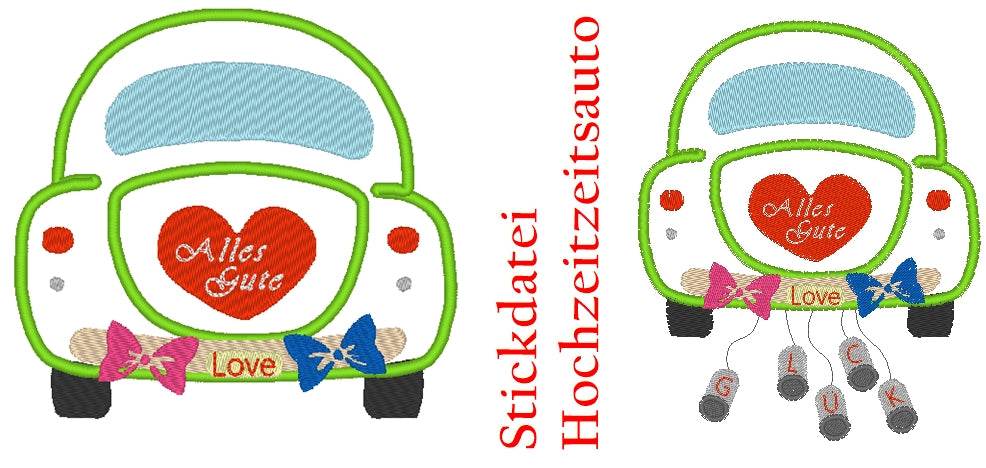 Hochzeitsauto Stickdatei Hochzeit - Sewando